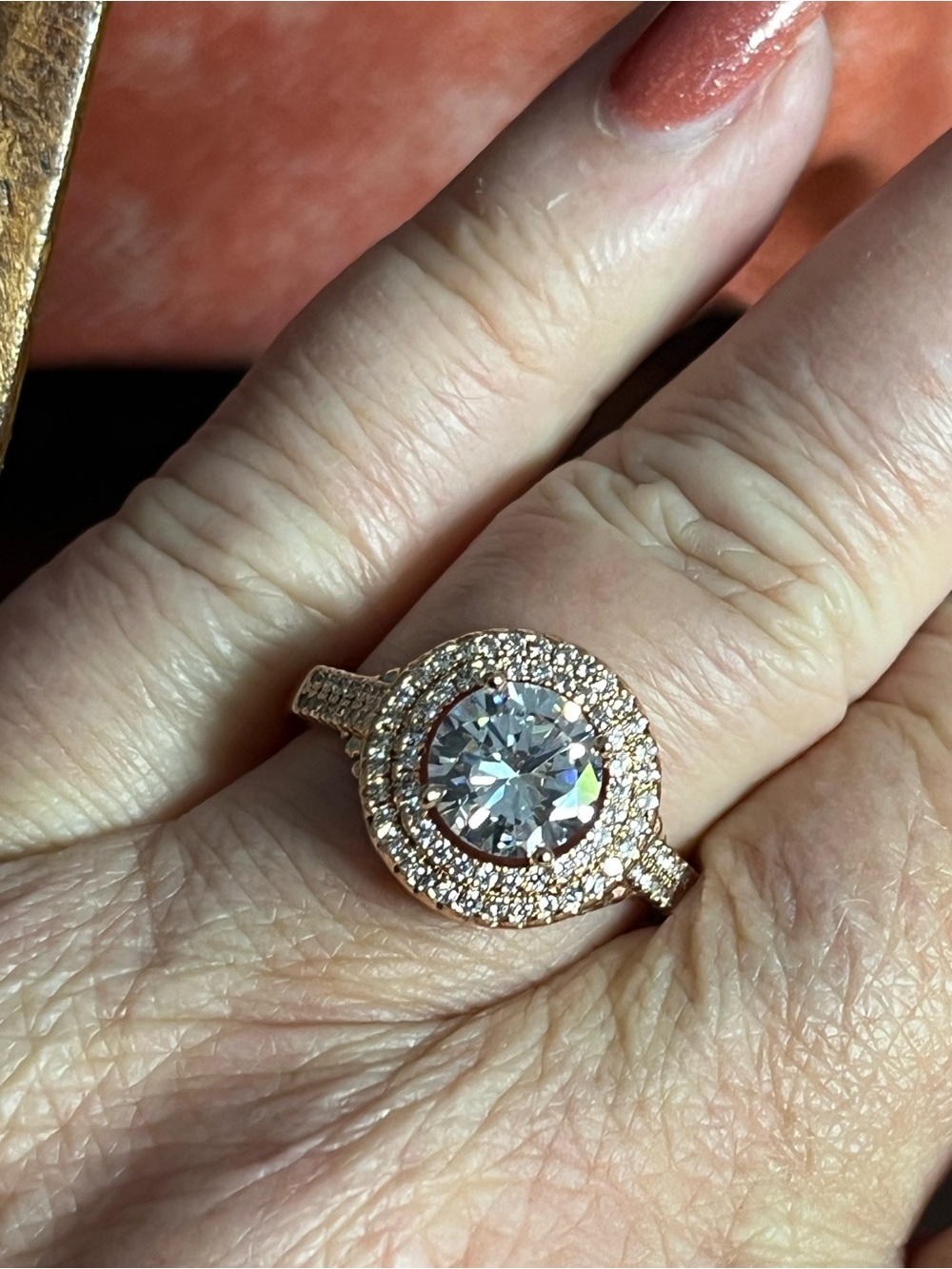 Rose Gold Halo Engagement Ring with White AAA CZ Center Stone SZ 10